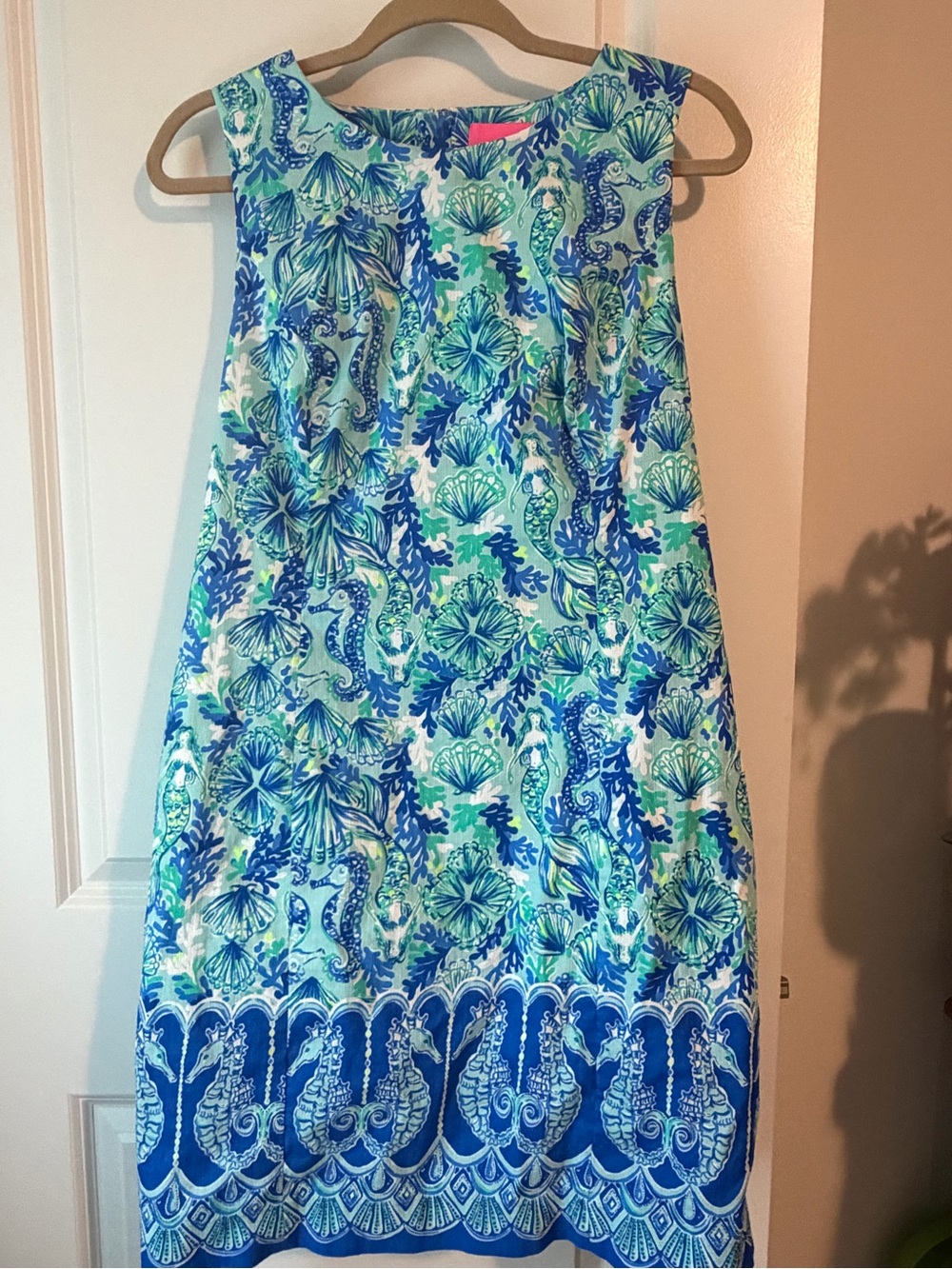 Lilly Pulitzer Sea-Inspired Sleeveless Shift Dress in Aqua & Royal Blue